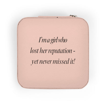 Rose Pink Travel Jewelry Case — "I’m a girl who lost her reputation... "