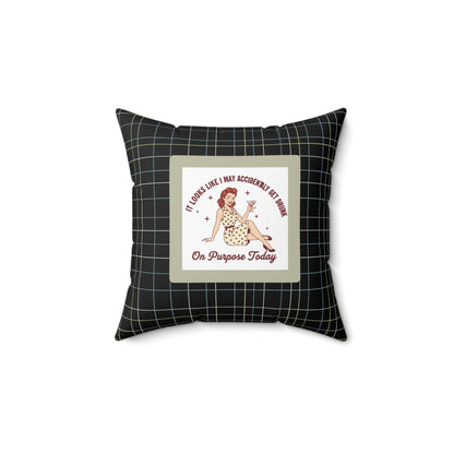 Retro Pin-Up Plaid Pillow — “I’m Not Accomplishing...” Decorative Throw Pillow