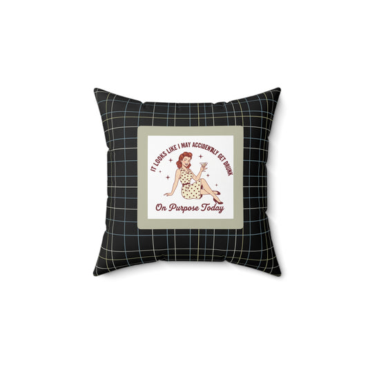 Retro Pin-Up Plaid Pillow — “I’m Not Accomplishing...” Decorative Throw Pillow