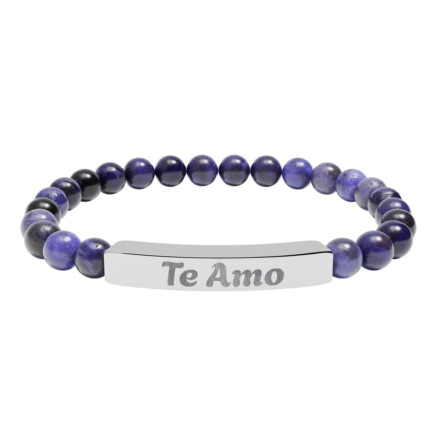 Natural Stone Stretch Bar Bracelet —  'Te Amo'     I love You in Spanish
