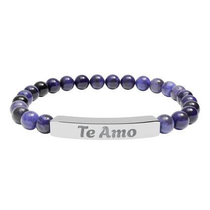 Natural Stone Stretch Bar Bracelet —  'Te Amo'     I love You in Spanish