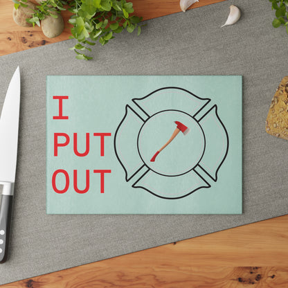 Glass Cutting Board – “I Put Out” Firefighter Axe Design