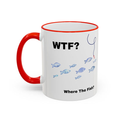 WTFishtank Mug — Funny Fishing Pun Accent Rim & Handle Coffee Cup