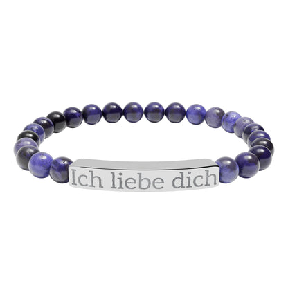 Natural Stone Stretch Bracelet -  'Ich liebe dich'  I love You in German