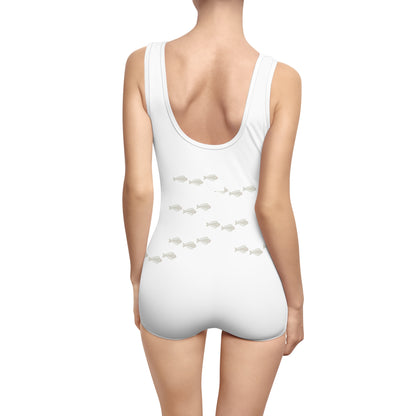 Vintage Women's Swimsuit — Retro Fish Print One-Piece