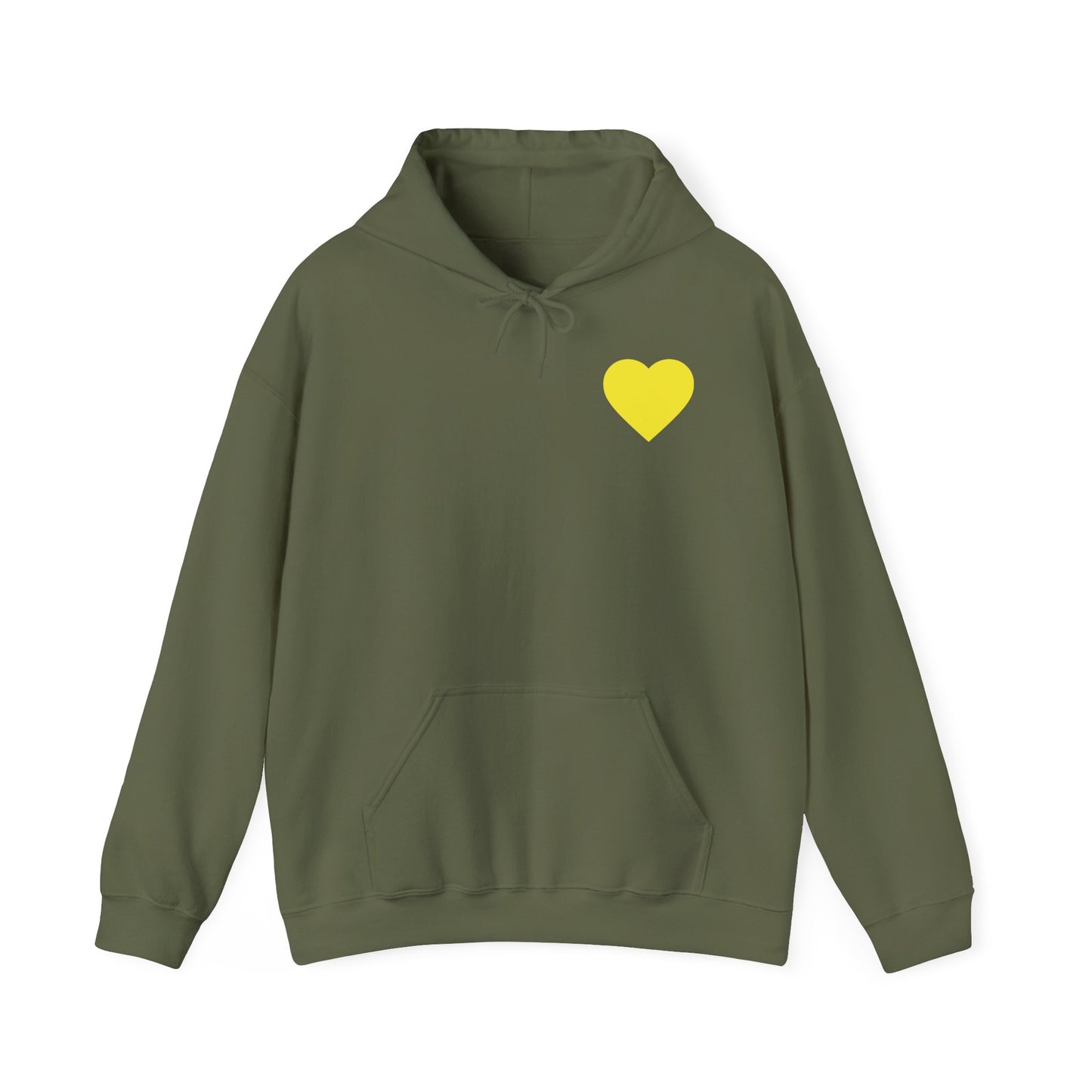 UNISEX HOODIE -  Yellow Heart & 'Human Rights Belong to Everyone' Back & Front Design