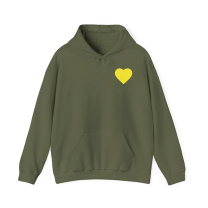 UNISEX HOODIE -  Yellow Heart & 'Human Rights Belong to Everyone' Back & Front Design