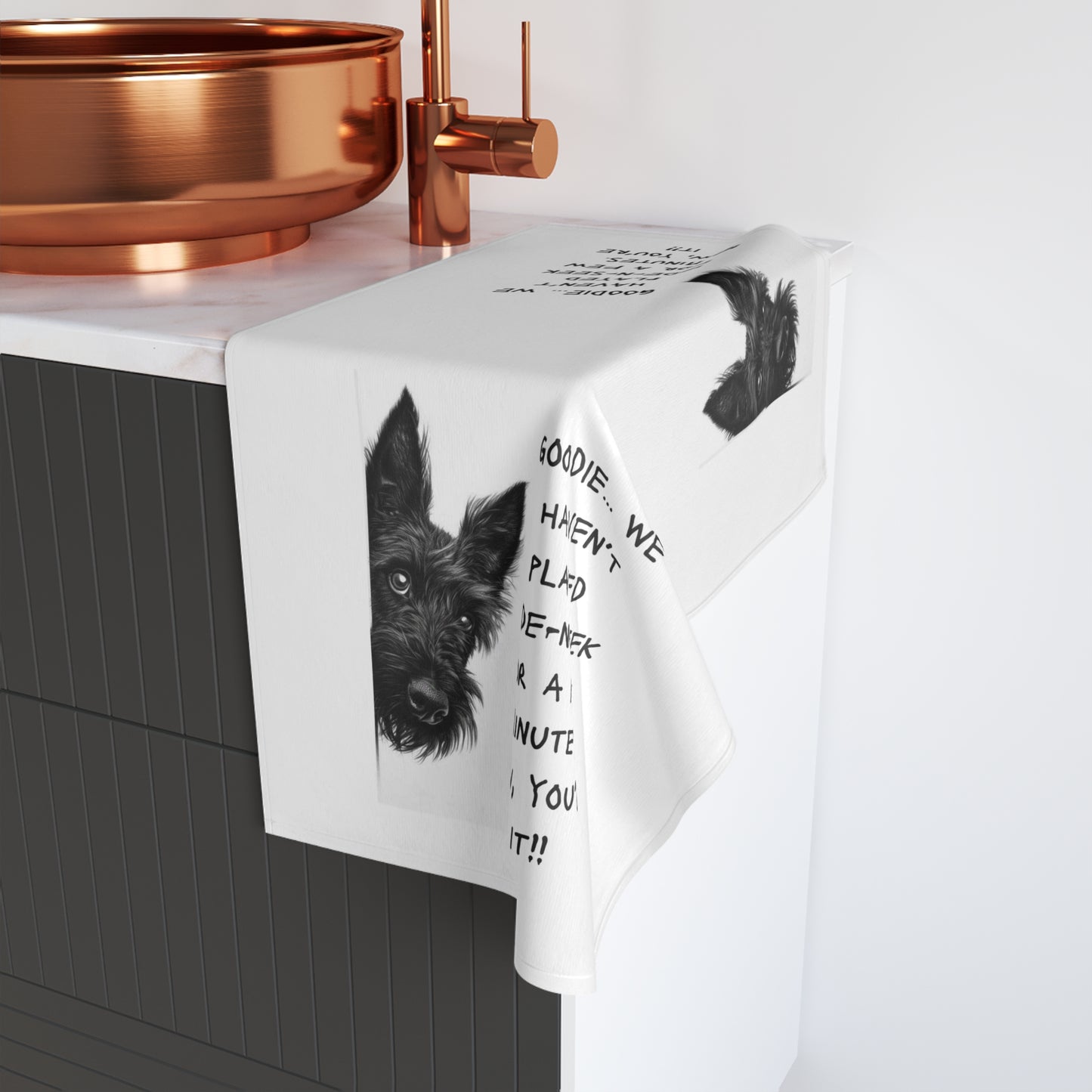 Scottish Terrier Hand Towel — 'Goodie... We Haven't Played Hide-n-Seek... "