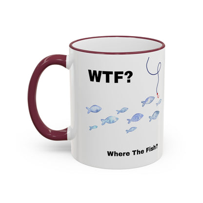 WTFishtank Mug — Funny Fishing Pun Accent Rim & Handle Coffee Cup