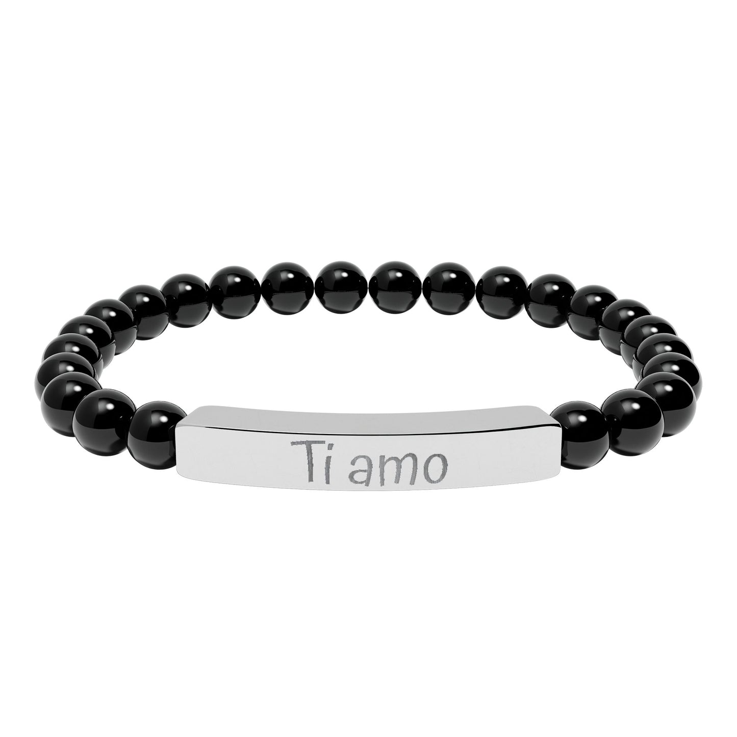 Engraved Natural Stone Stretch Bar Bracelet —  Ti amo (I love You in Italian)