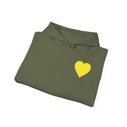 UNISEX HOODIE -  Yellow Heart & 'Human Rights Belong to Everyone' Back & Front Design