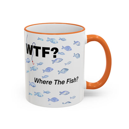 WTFishtank Mug — Funny Fishing Pun Accent Rim & Handle Coffee Cup
