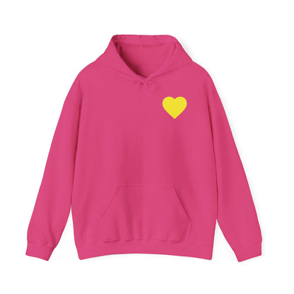 UNISEX HOODIE -  Yellow Heart & 'Human Rights Belong to Everyone' Back & Front Design