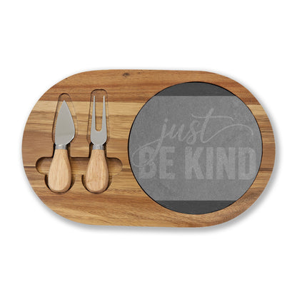 Engraved Charcuterie Board with Slate Insert — "Just Be Kind"