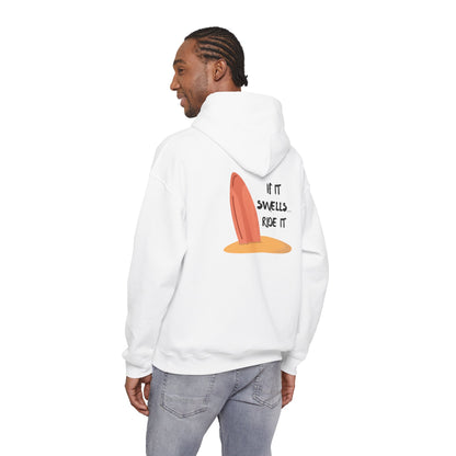 Hoodie — “If It Swells Ride It” Surfboard Beach Hoodie  (DESIGN ON BACK ONLY)