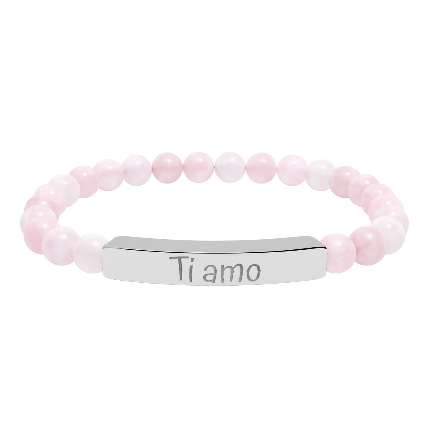 Engraved Natural Stone Stretch Bar Bracelet —  Ti amo (I love You in Italian)