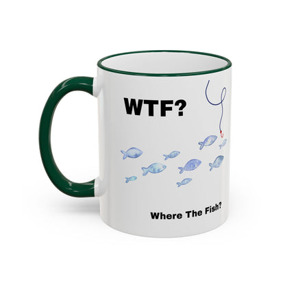 WTFishtank Mug — Funny Fishing Pun Accent Rim & Handle Coffee Cup