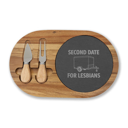 Engraved Charcuterie Board – "Second Date for Lesbians" Slate Cheese Set