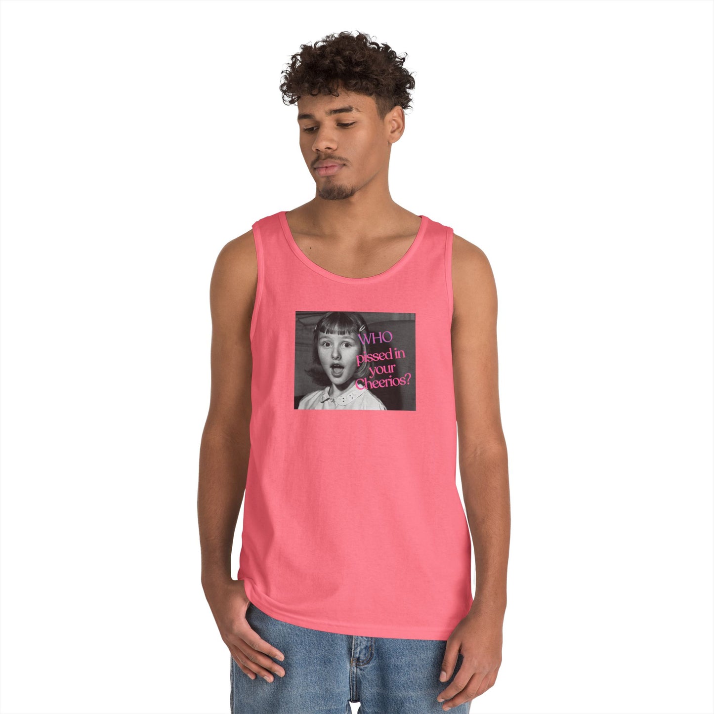 "Who Pissed in your Cheerios?" Retro Photo Graphic Tank