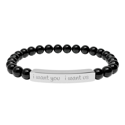 i want you  i want us - Natural Stone Bead Stretch Bracelet