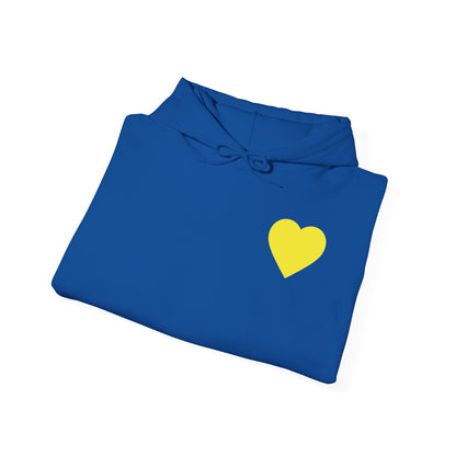 UNISEX HOODIE -  Yellow Heart & 'Human Rights Belong to Everyone' Back & Front Design