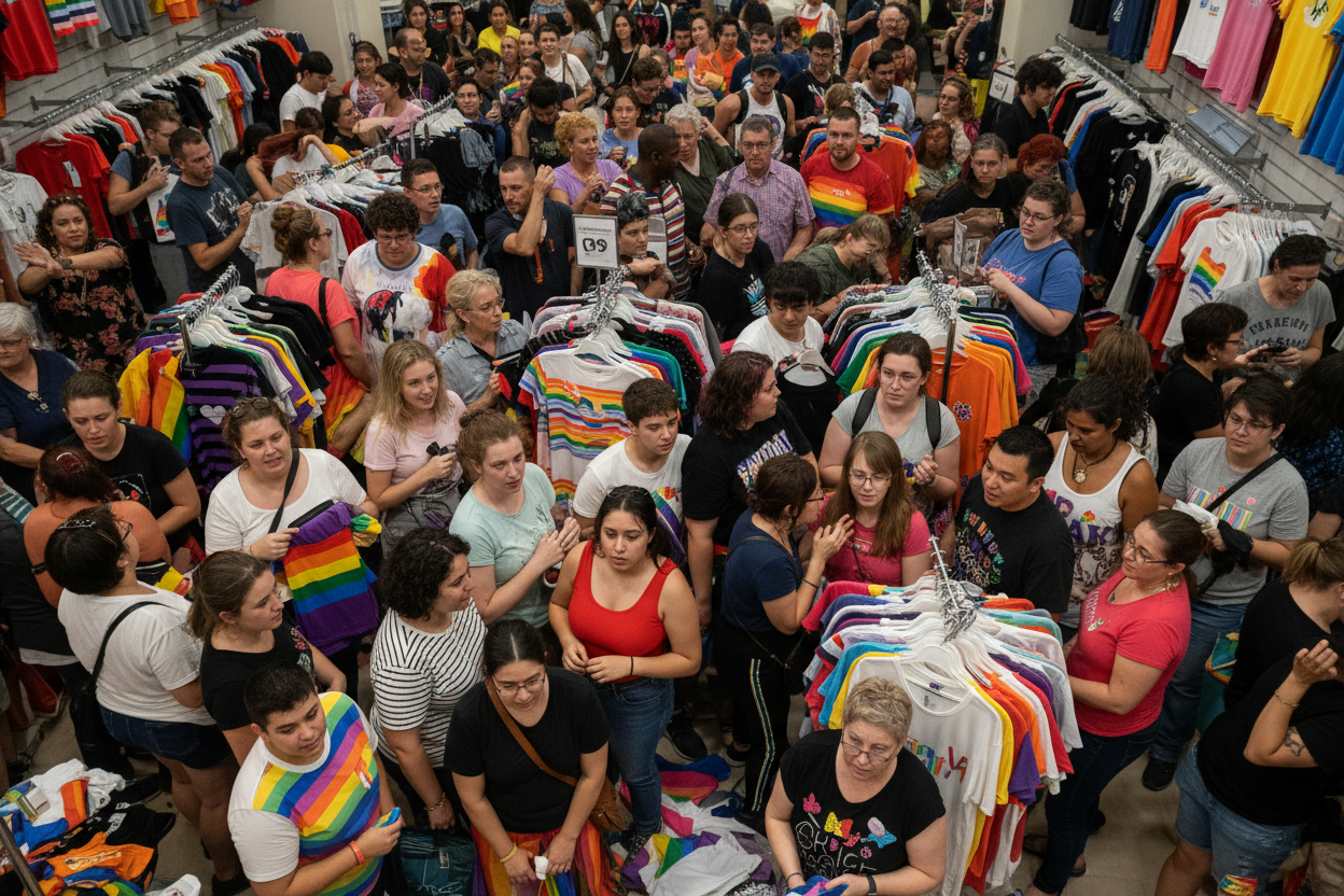 Diverse Crowded T-Shirt Store
